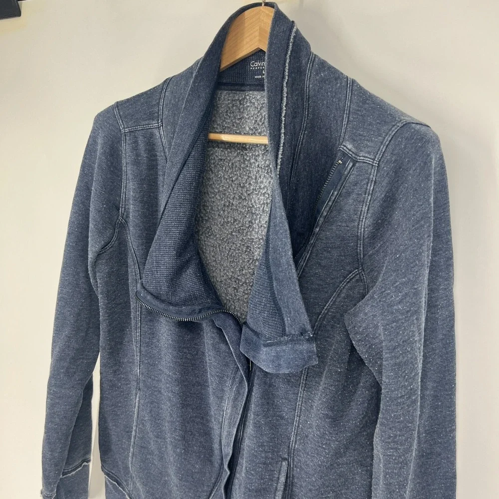Calvin Klein Performance‎ Sweater Double Collar Zipper Front Womens Size L Blue